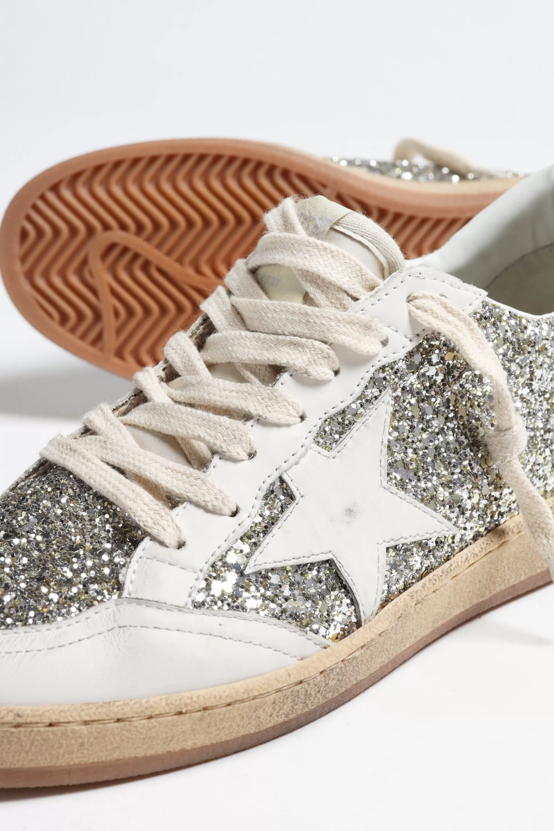 Golden Goose Baskets^Baskets Ballstar Glitter En Blanc Laiteux