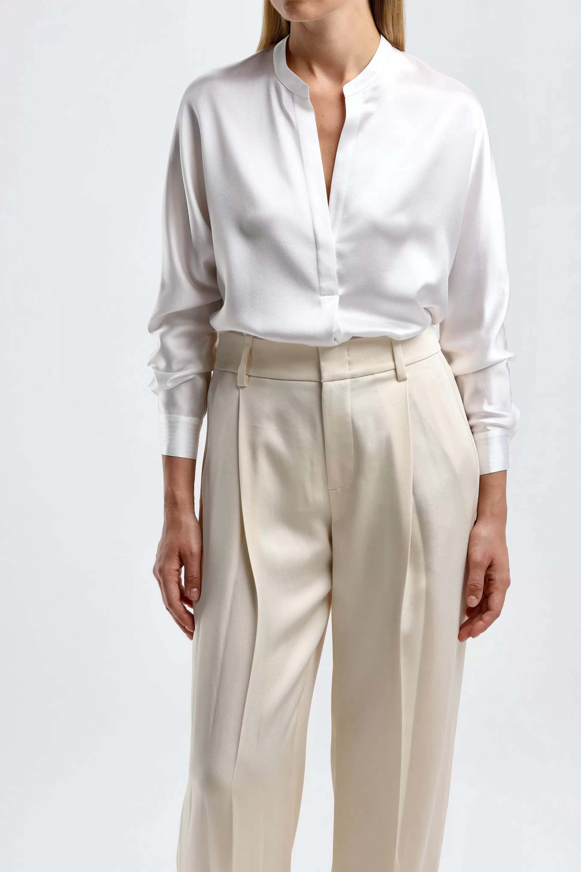 Vince Blouses & Tops^Blouse En Soie Band Collar En Blanc Optique