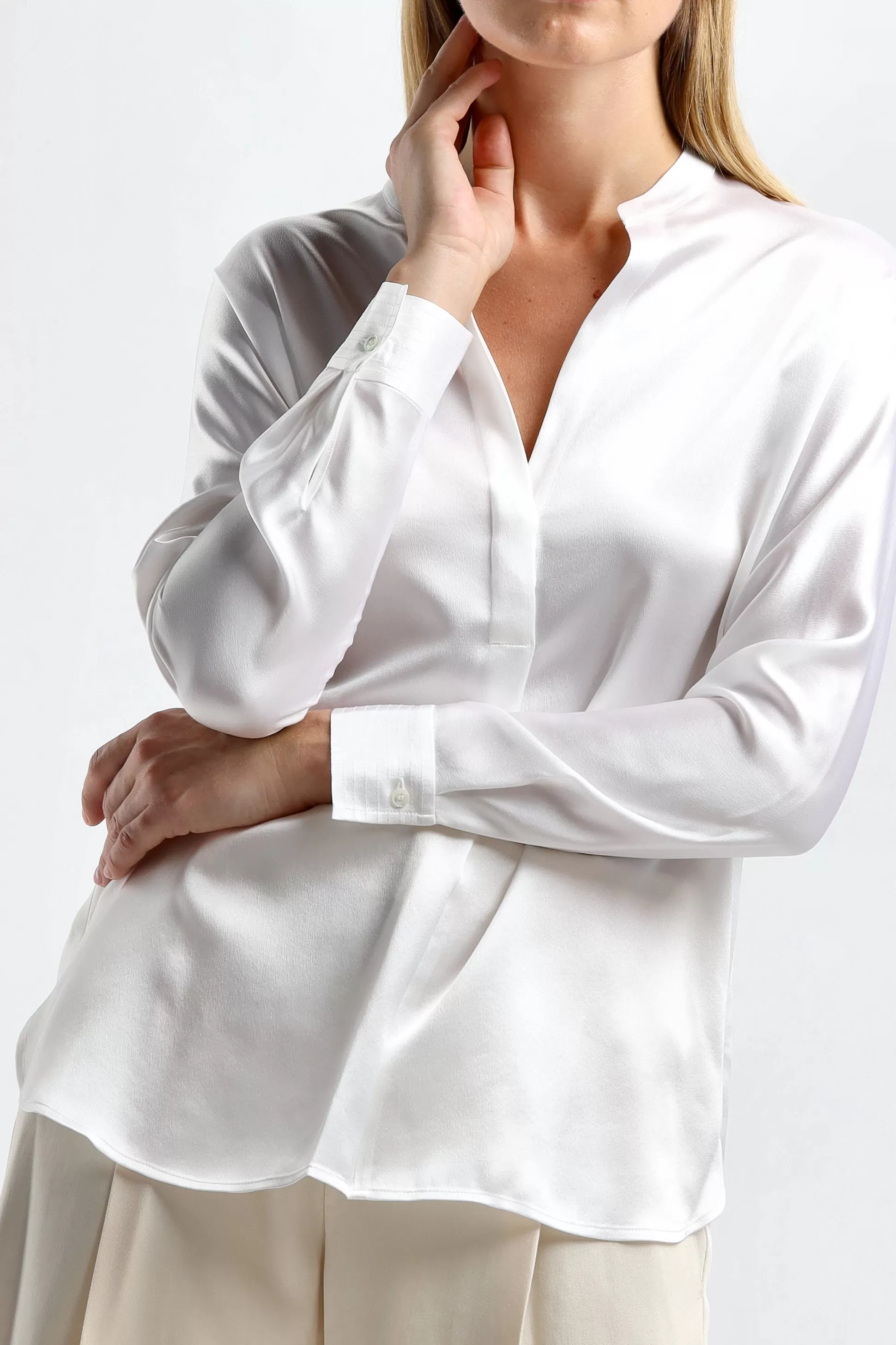 Vince Blouses & Tops^Blouse En Soie Band Collar En Blanc Optique