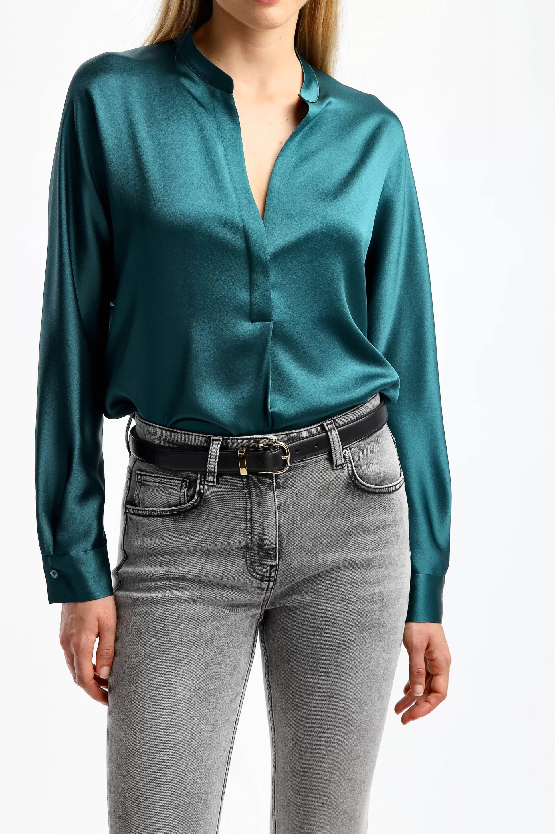 Vince Blouses & Tops^Blouse En Soie Band Collar In Deep Kelp