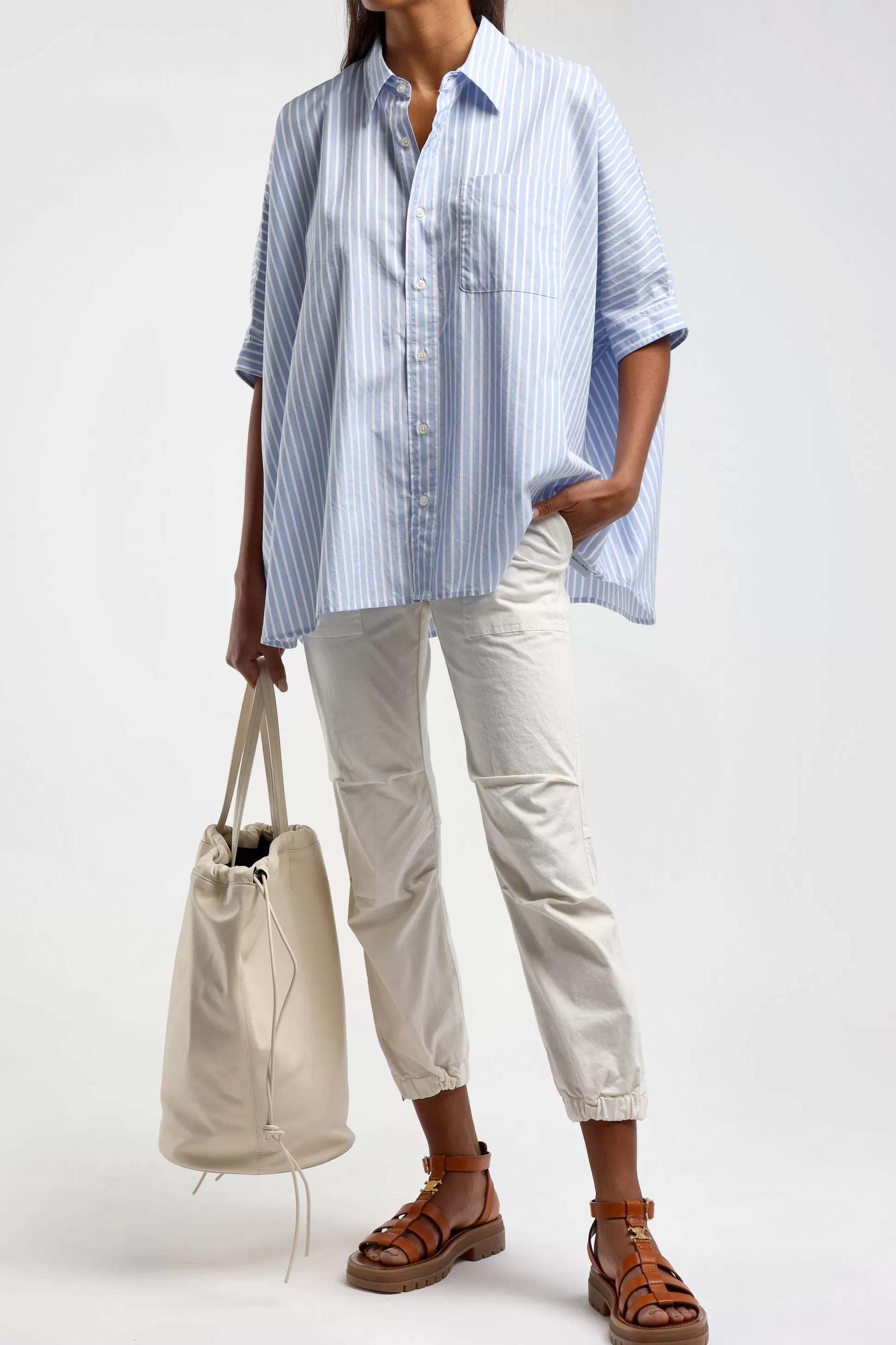 R13 Blouses & Tops^Blouse Oversized Boxy A Rayures Bleu Clair