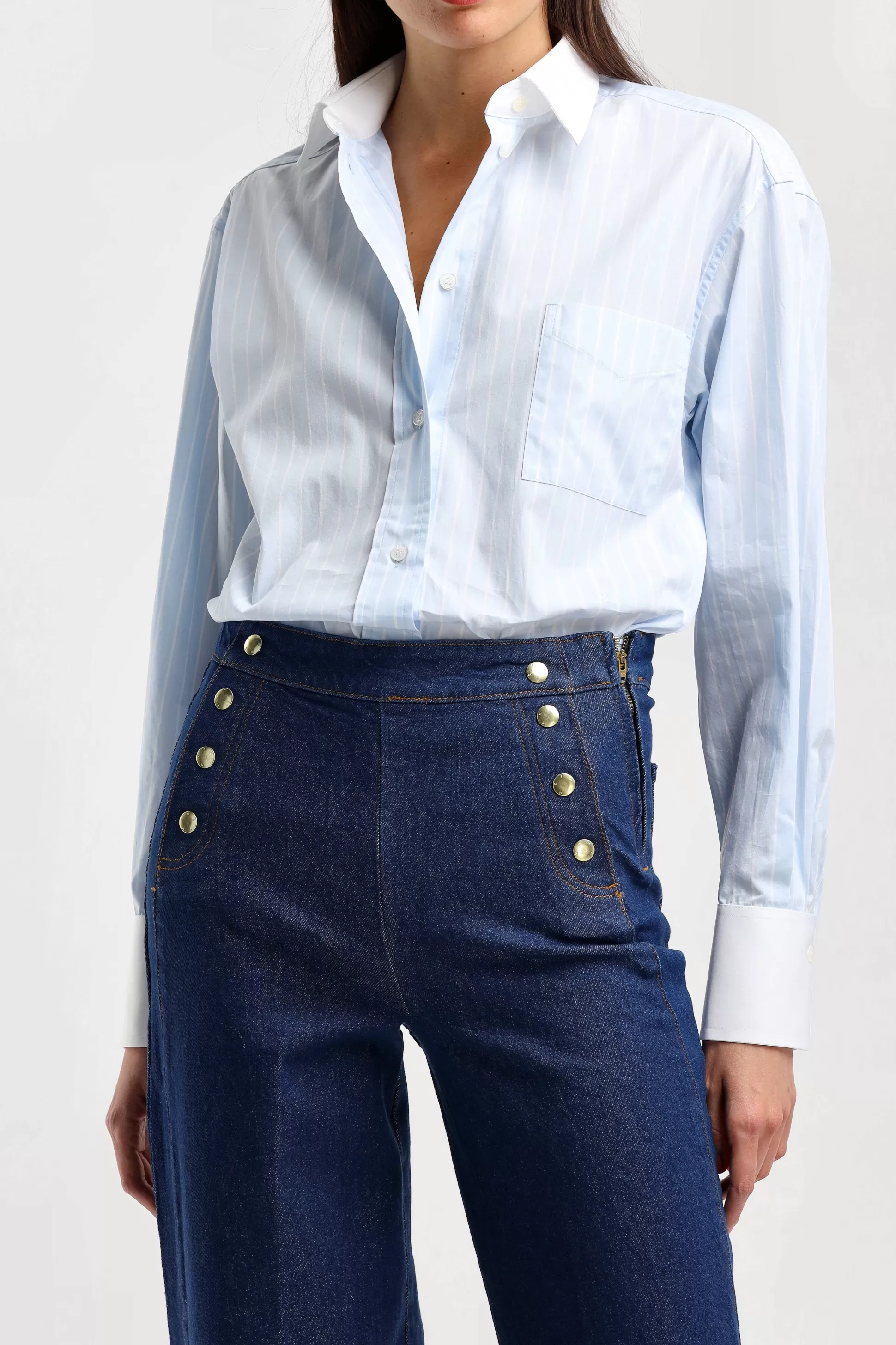 Victoria Beckham Blouses & Tops^Blouse Oversized Mens En Bleu Ciel/Blanc