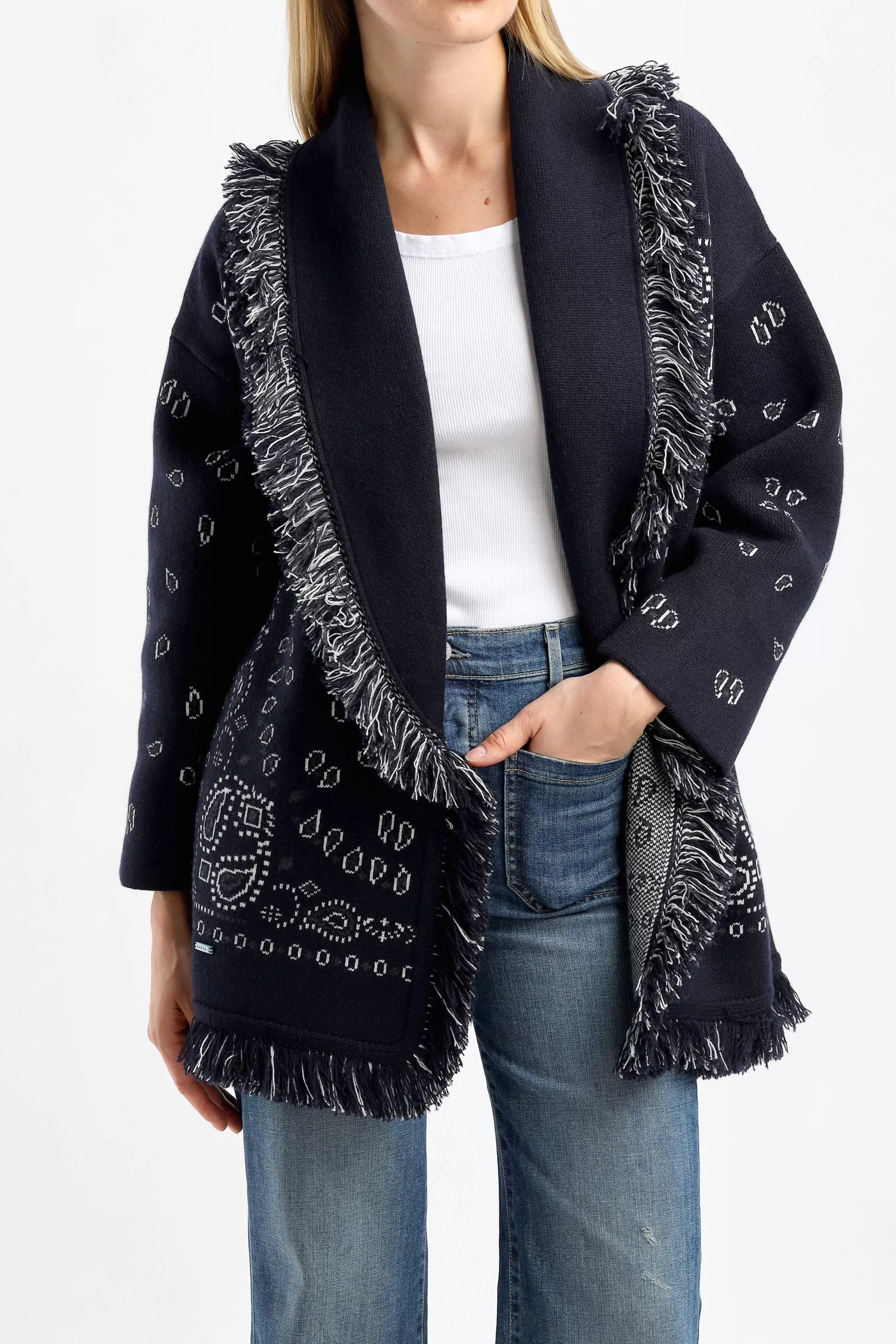 Alanui Vestes En Maille & Ponchos^Cardigan Bandana Jacquard In Midnight Blue