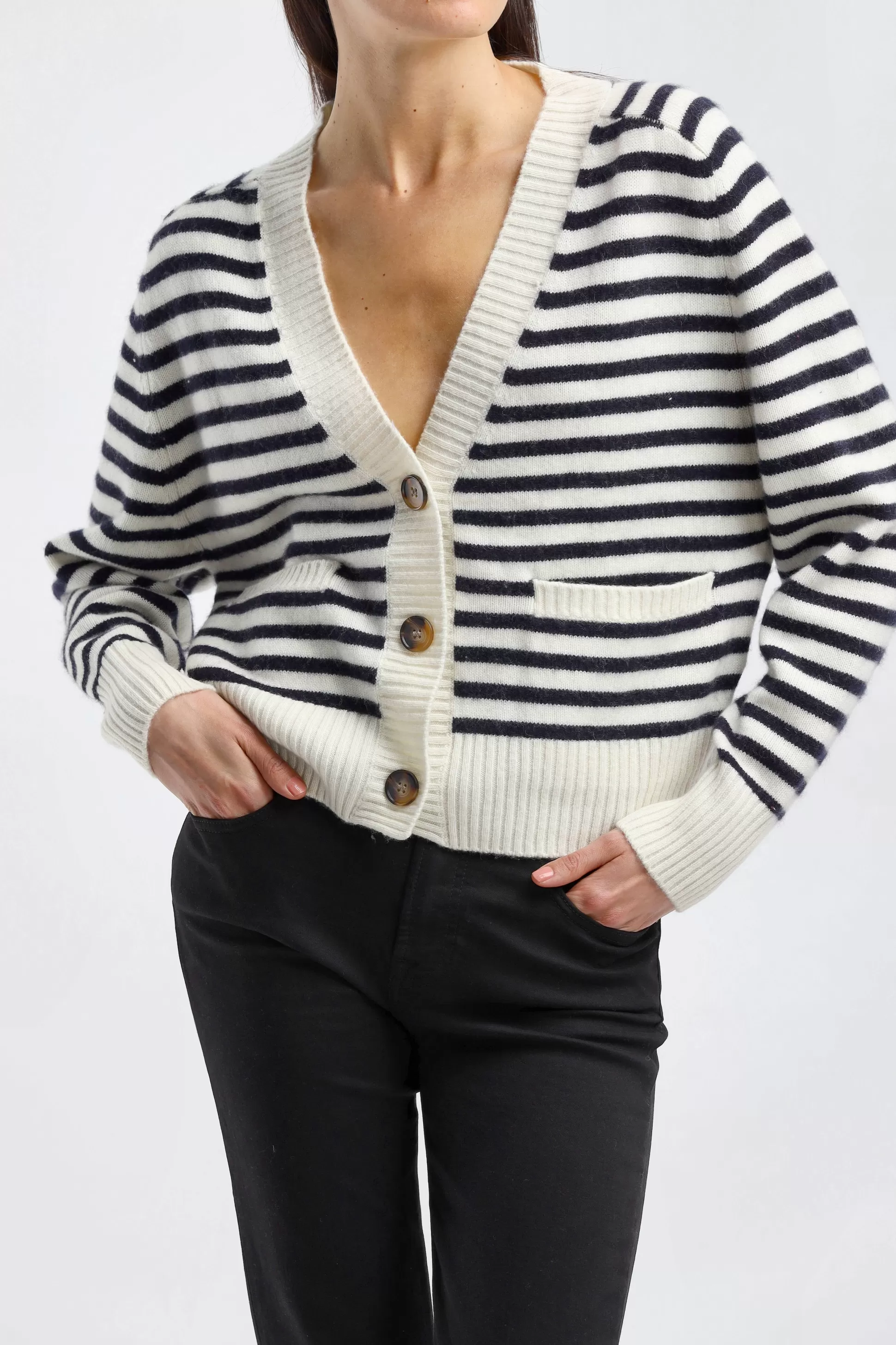 Ladneri Vestes En Maille & Ponchos^Cardigan Stripes En Noir Et Blanc