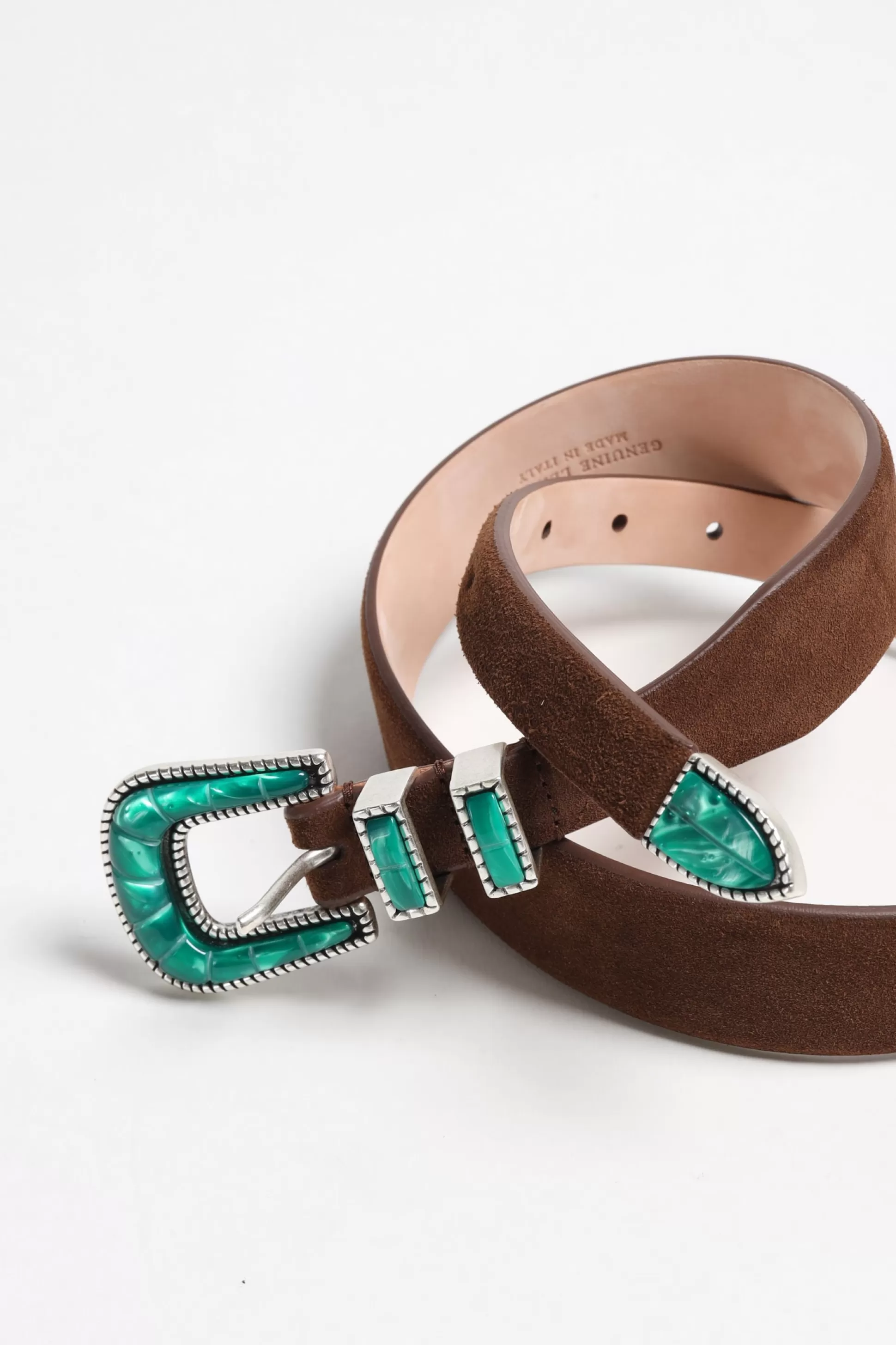 Silver Ostrich Ceinture^Ceinture Emerald Suede En Marron