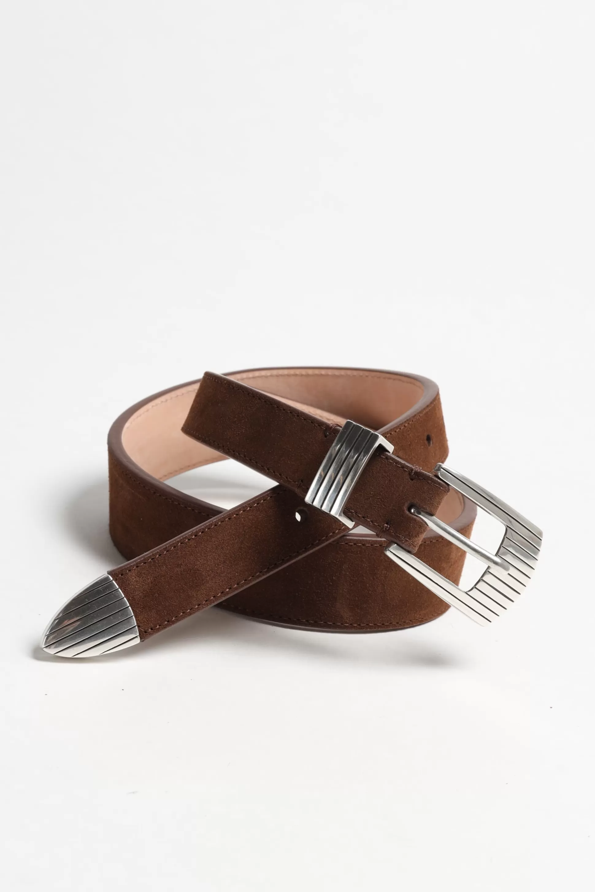 Silver Ostrich Ceinture^Ceinture Rodeo Suede In Brown