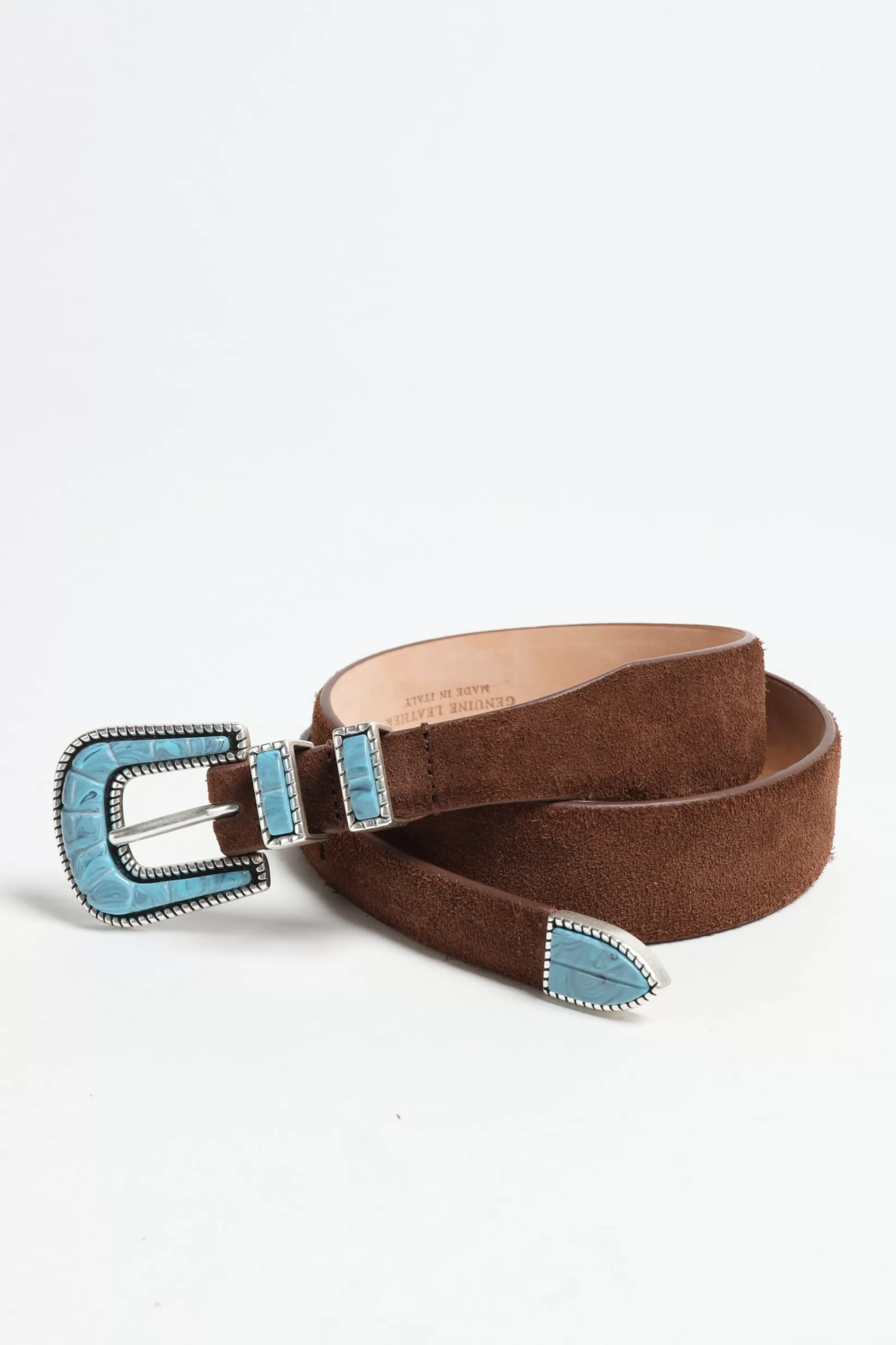 Silver Ostrich Ceinture^Ceinture Turquoise Suede En Marron