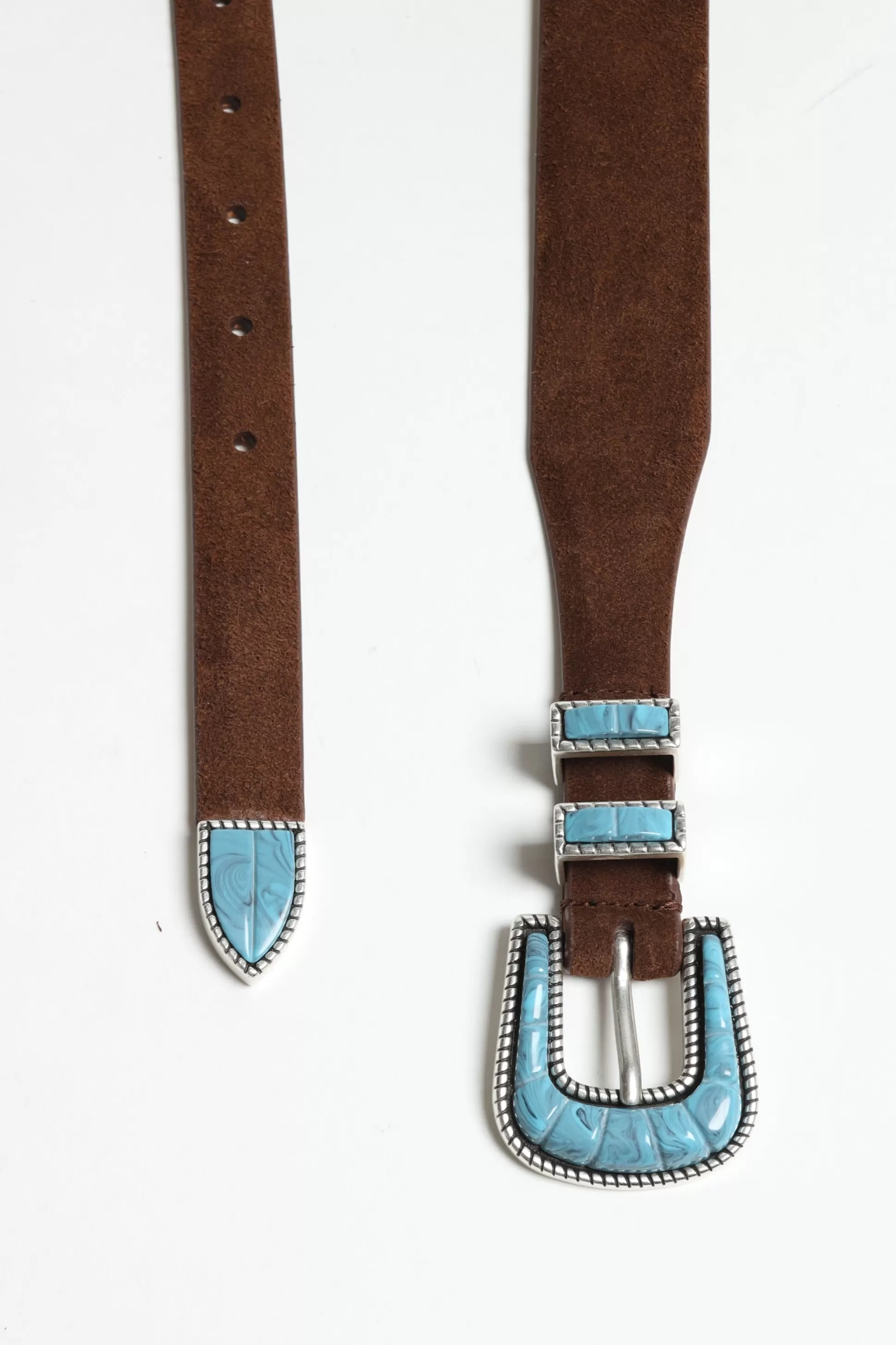 Silver Ostrich Ceinture^Ceinture Turquoise Suede En Marron