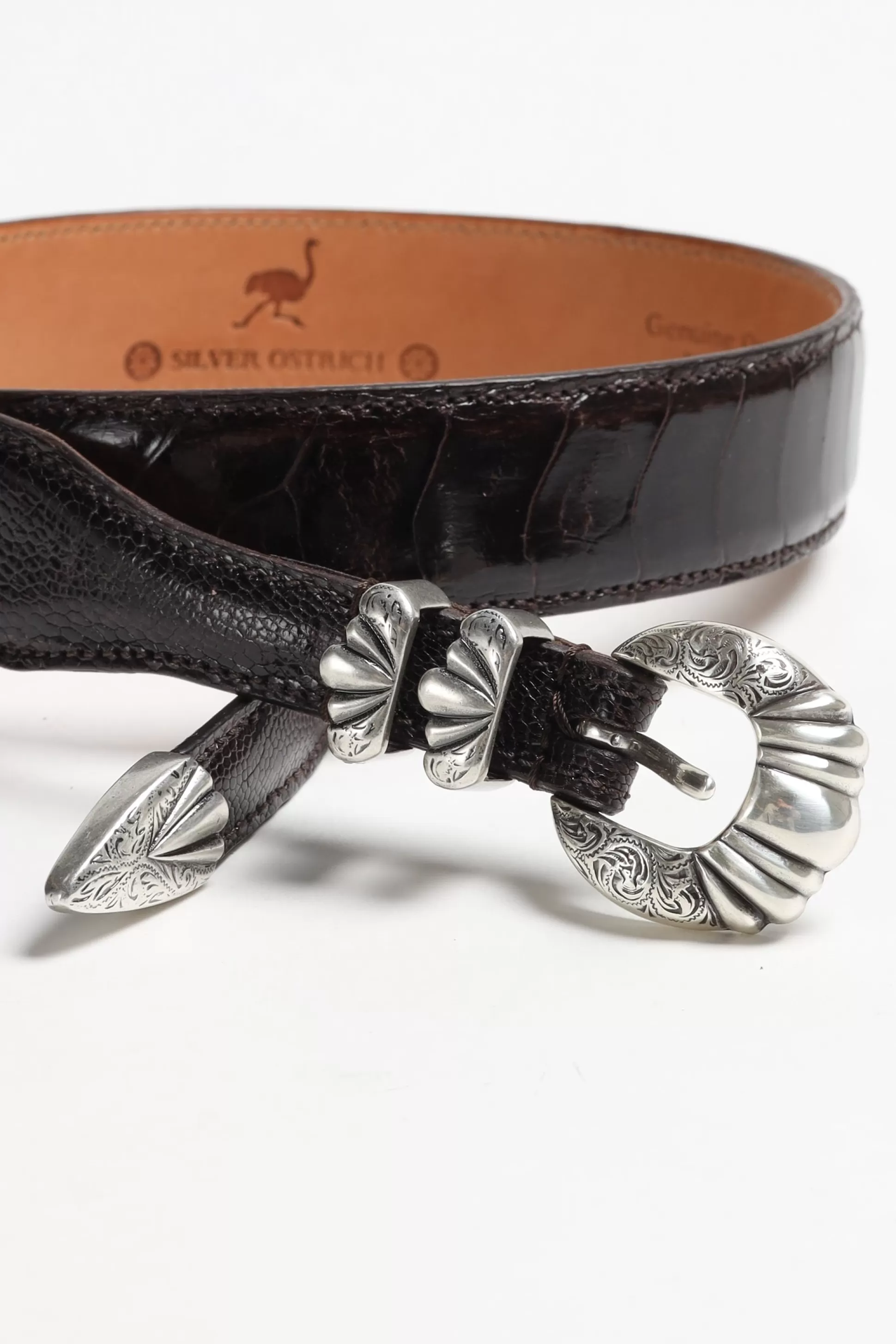 Silver Ostrich Ceinture^Ceinture Versailles Ostrich En Marron