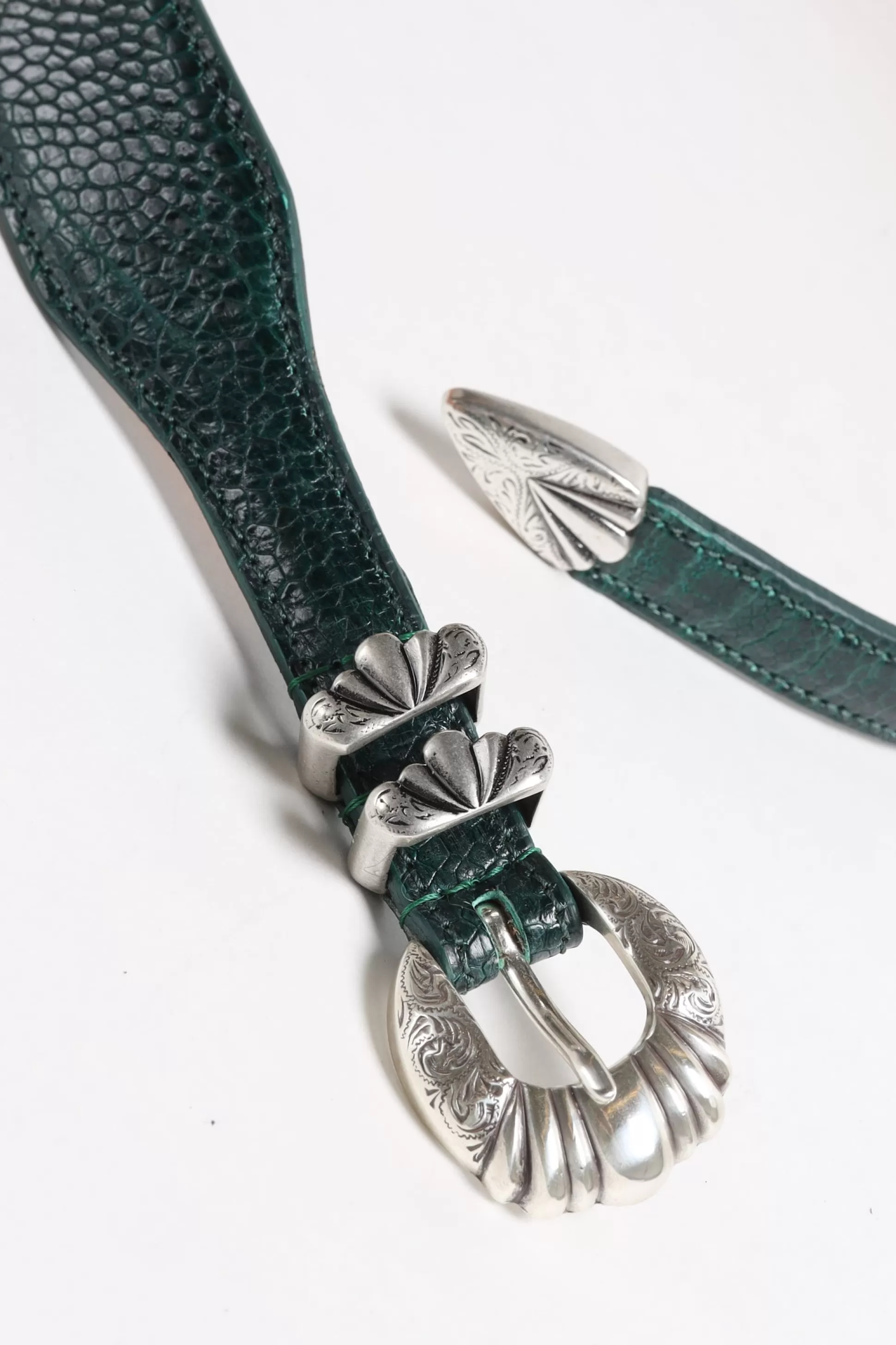 Silver Ostrich Ceinture^Ceinture Versailles Ostrich En Vert