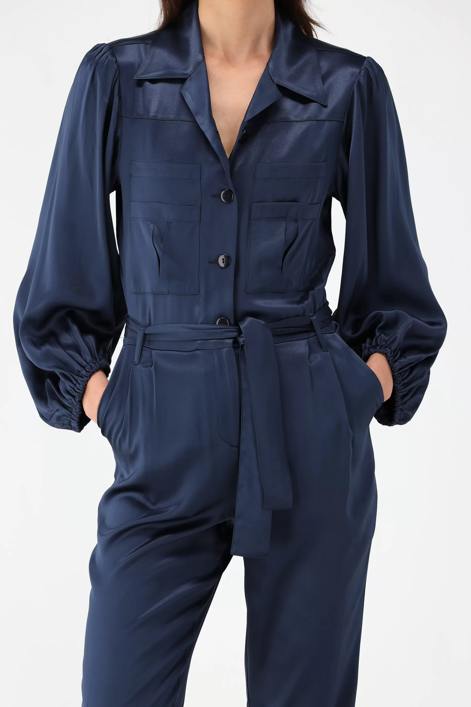 SoSue Pantalons & Jumpsuits^Combinaison En Satin Bleu Marine