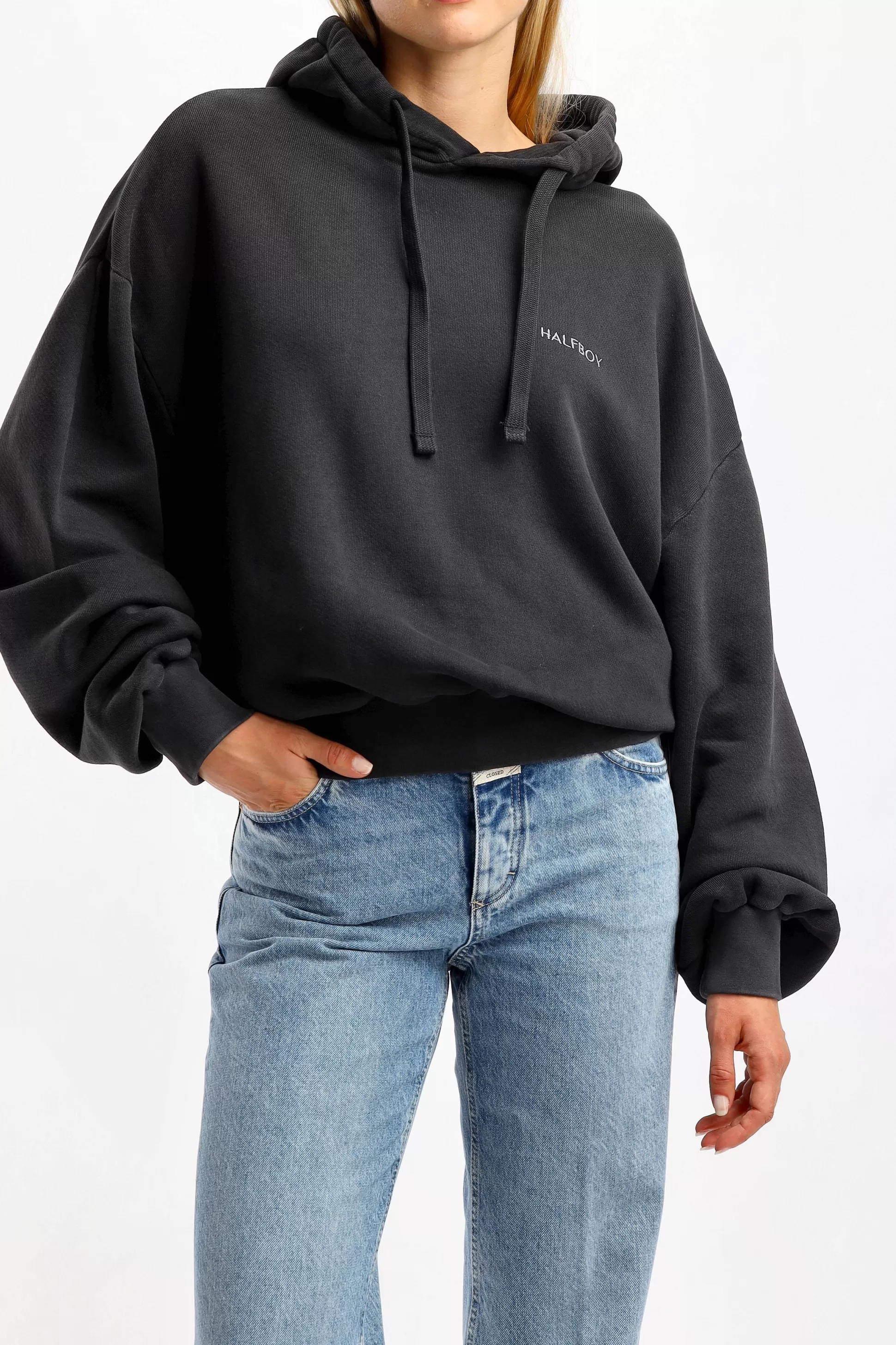 Halfboy Pull-Over^Hoodie Fleece Crop En Noir