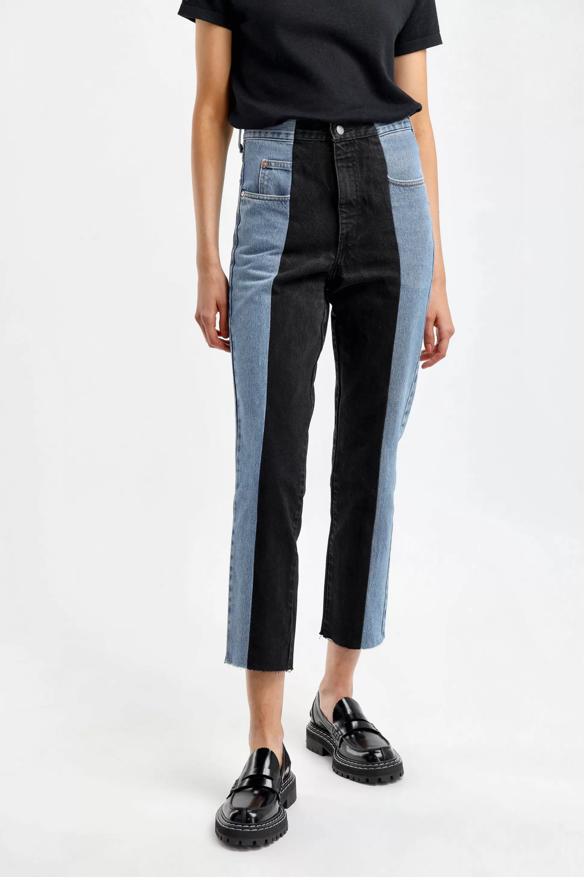 E.L.V. Denim Jeans^Jeans Straight En Bleu Clair/Noir