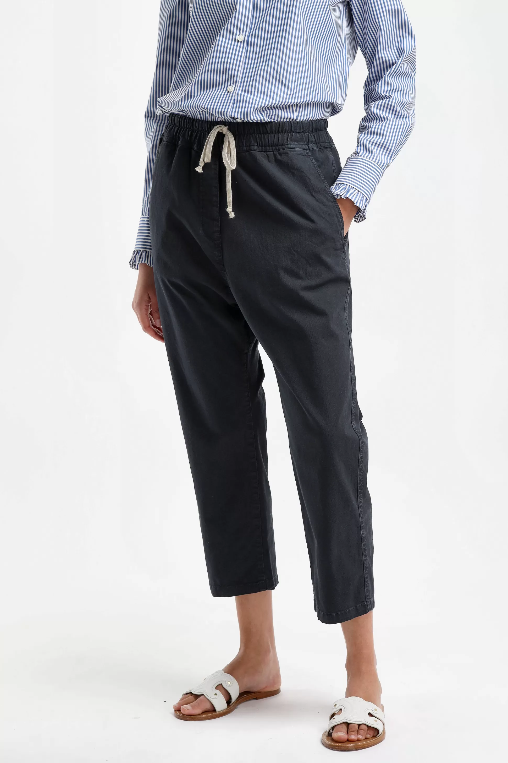 Nili Lotan Pantalons & Jumpsuits^Pantalon Casablanca Drawstring En Marine Fonce