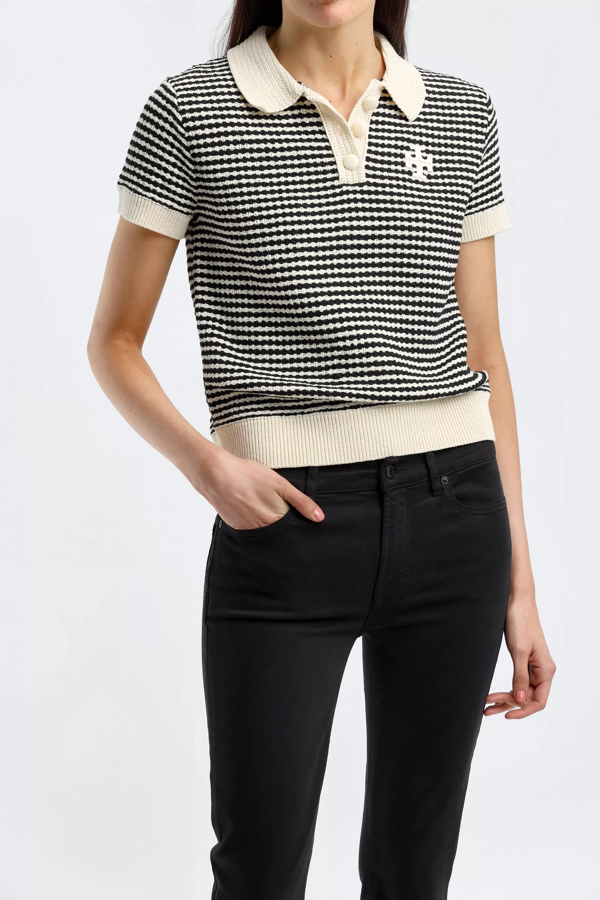 Tory Burch T-Shirts & Manches Longues^Polo Crochet En Francais/Noir