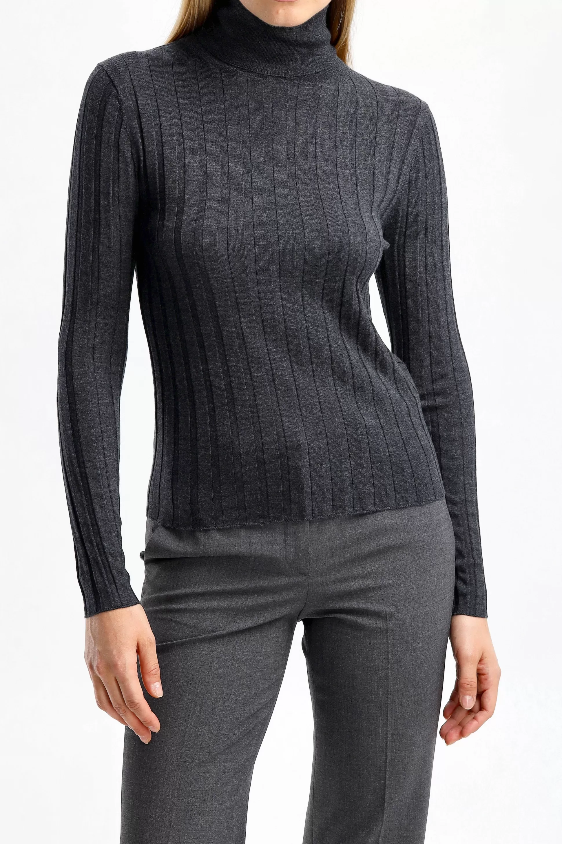 Allude Pull-Over^Pull A Col Roule Ripped En Bleu Gris