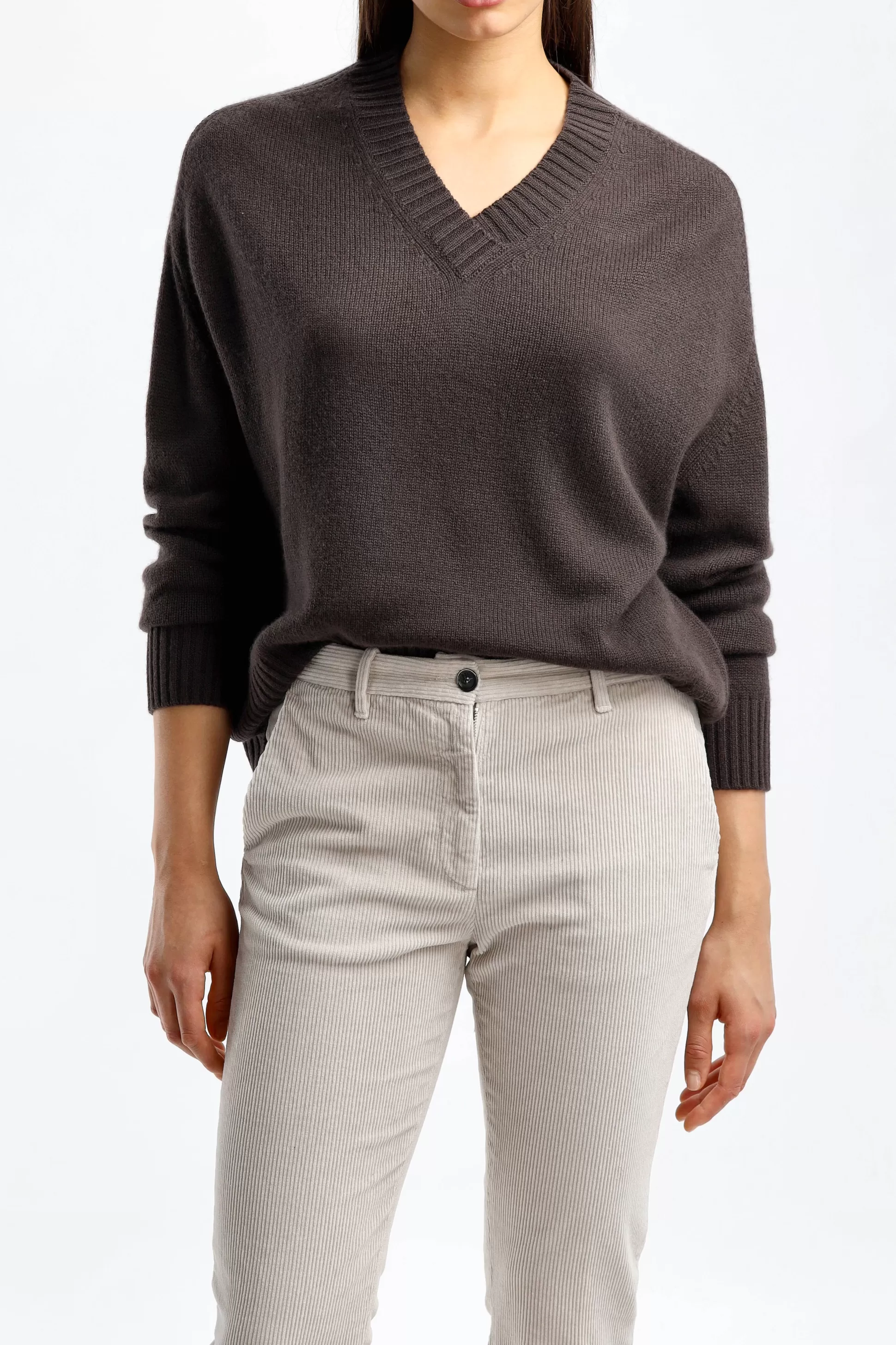 Allude Pull-Over^Pull Brun Avec Col En V