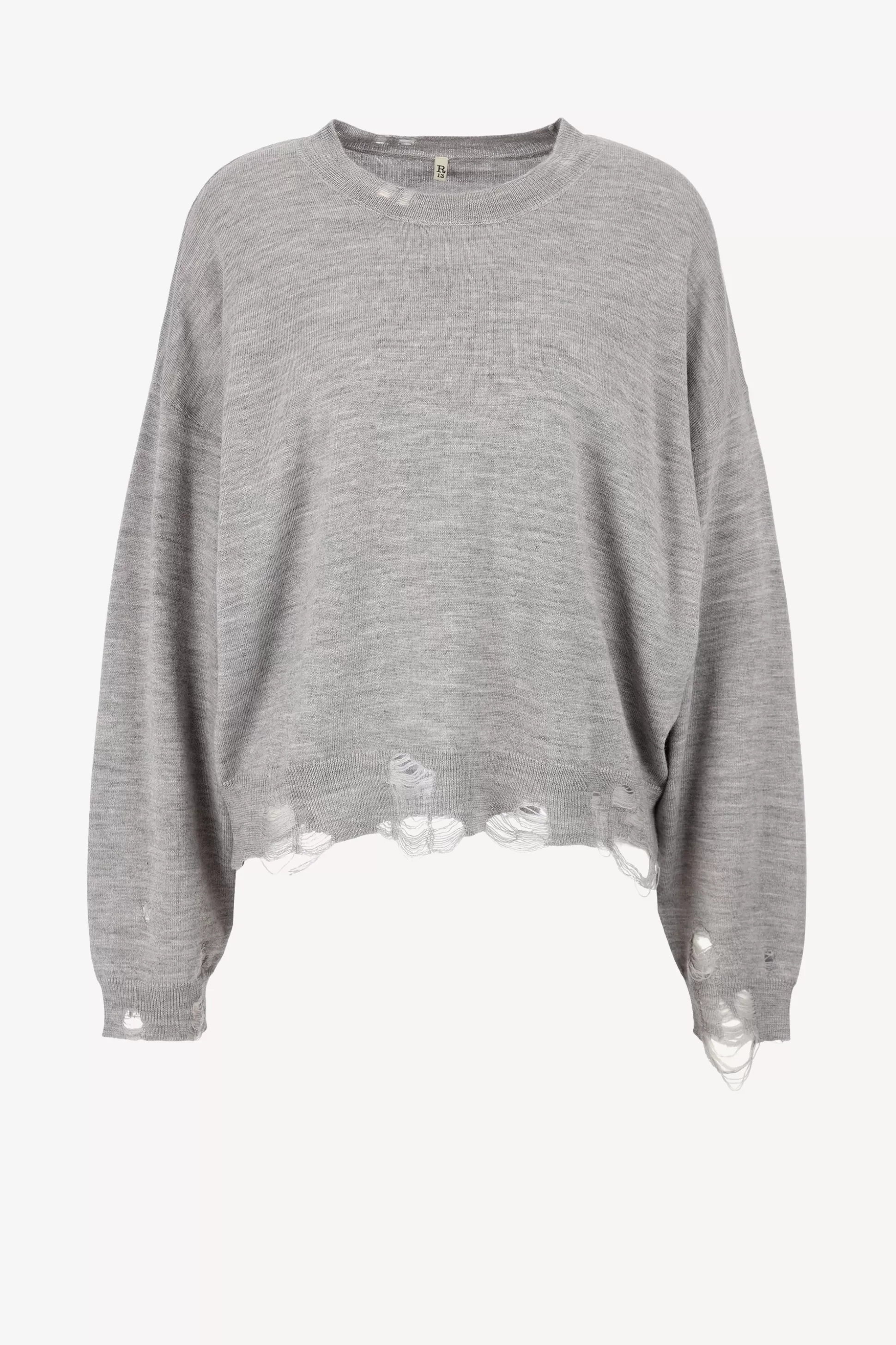 R13 Pull-Over^Pull Crop Distressed En Gris Clair