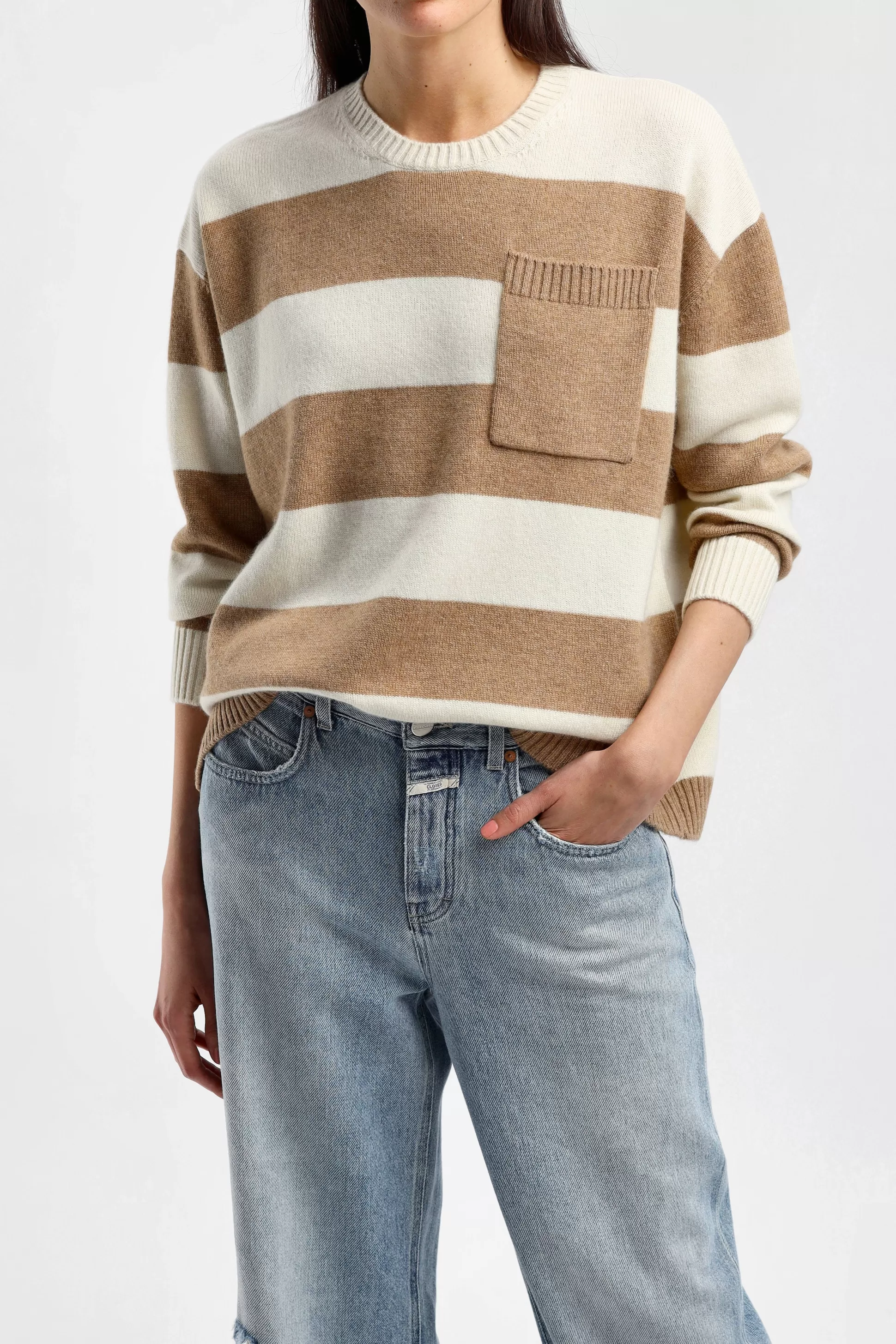 Ladneri Pull-Over^Pull-Over Stripes En Taupe/Blanc