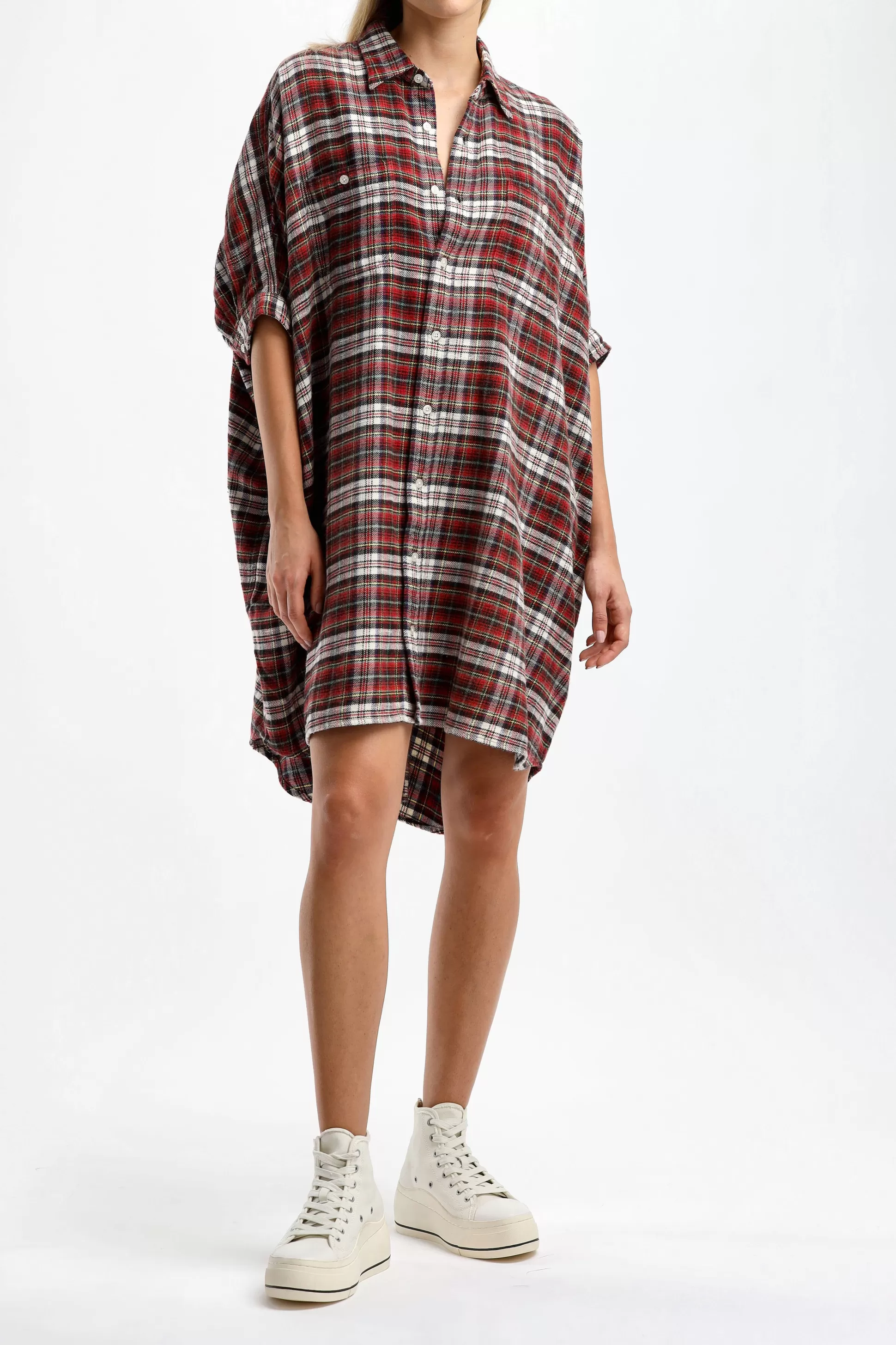 R13 Robes^Robe Boxy Plaid En Rouge/Ecru