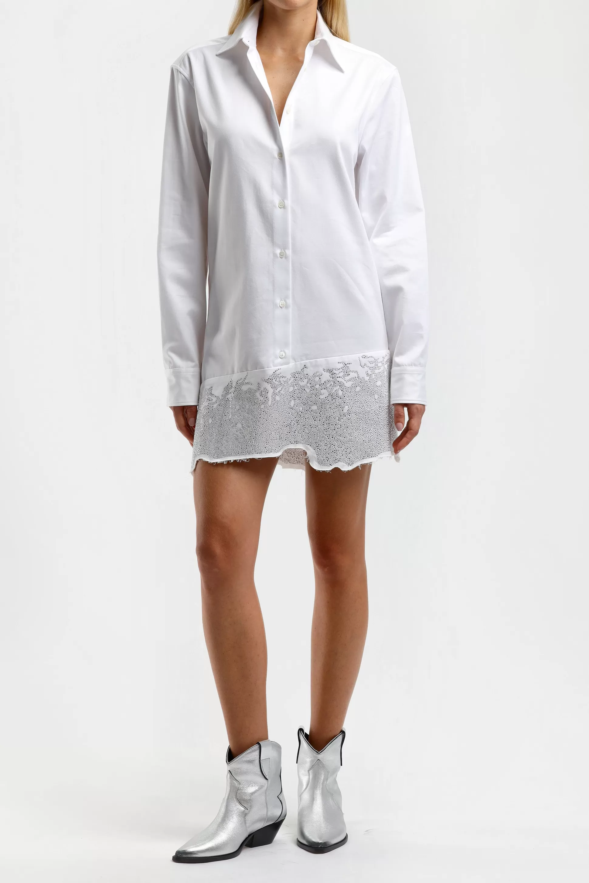 JW Anderson Robes^Robe Chemisier Distressed Glitter En Blanc