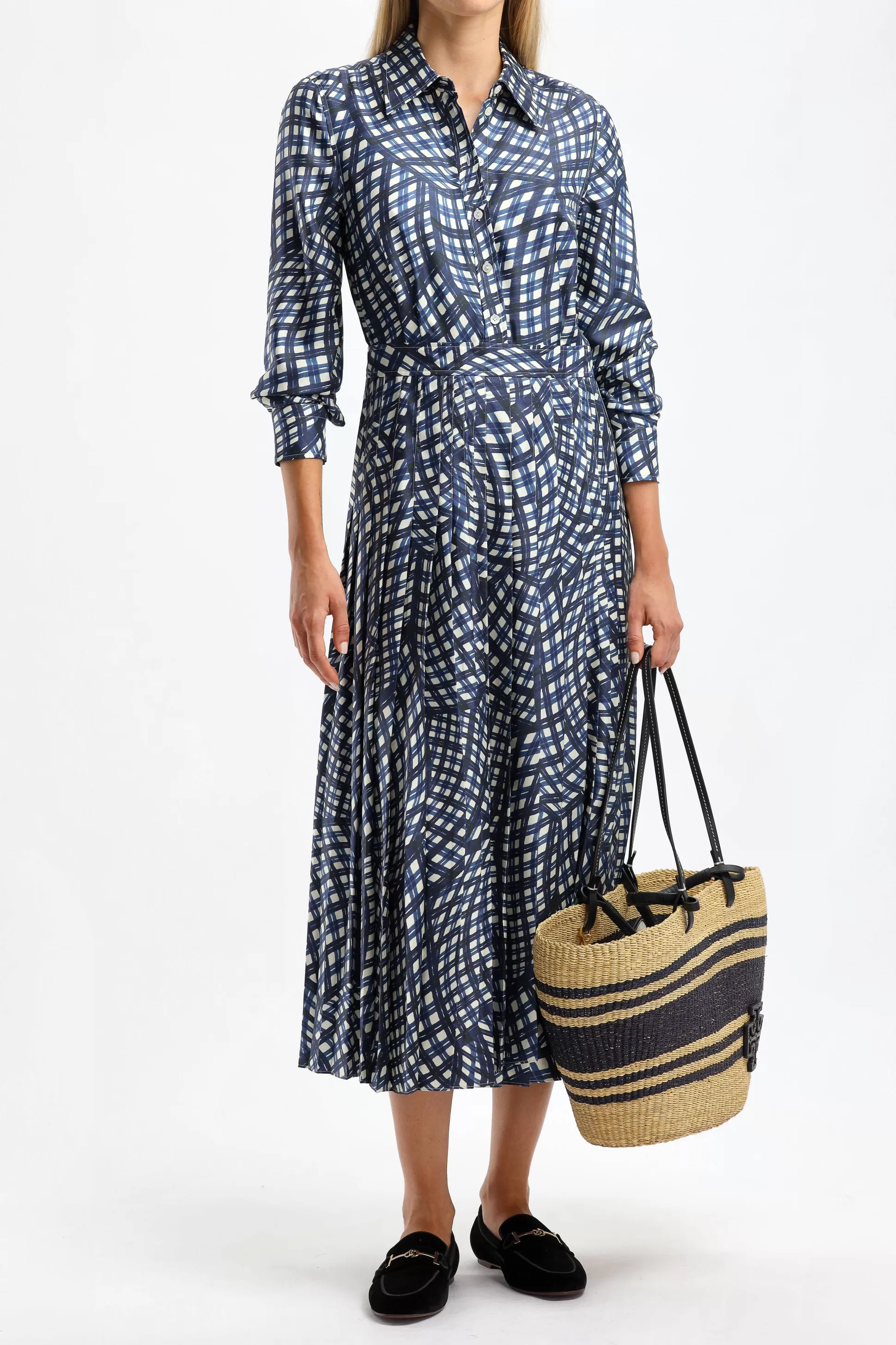 Tory Burch Robes^Robe En Soie En Vichy Marine Warped Vichy