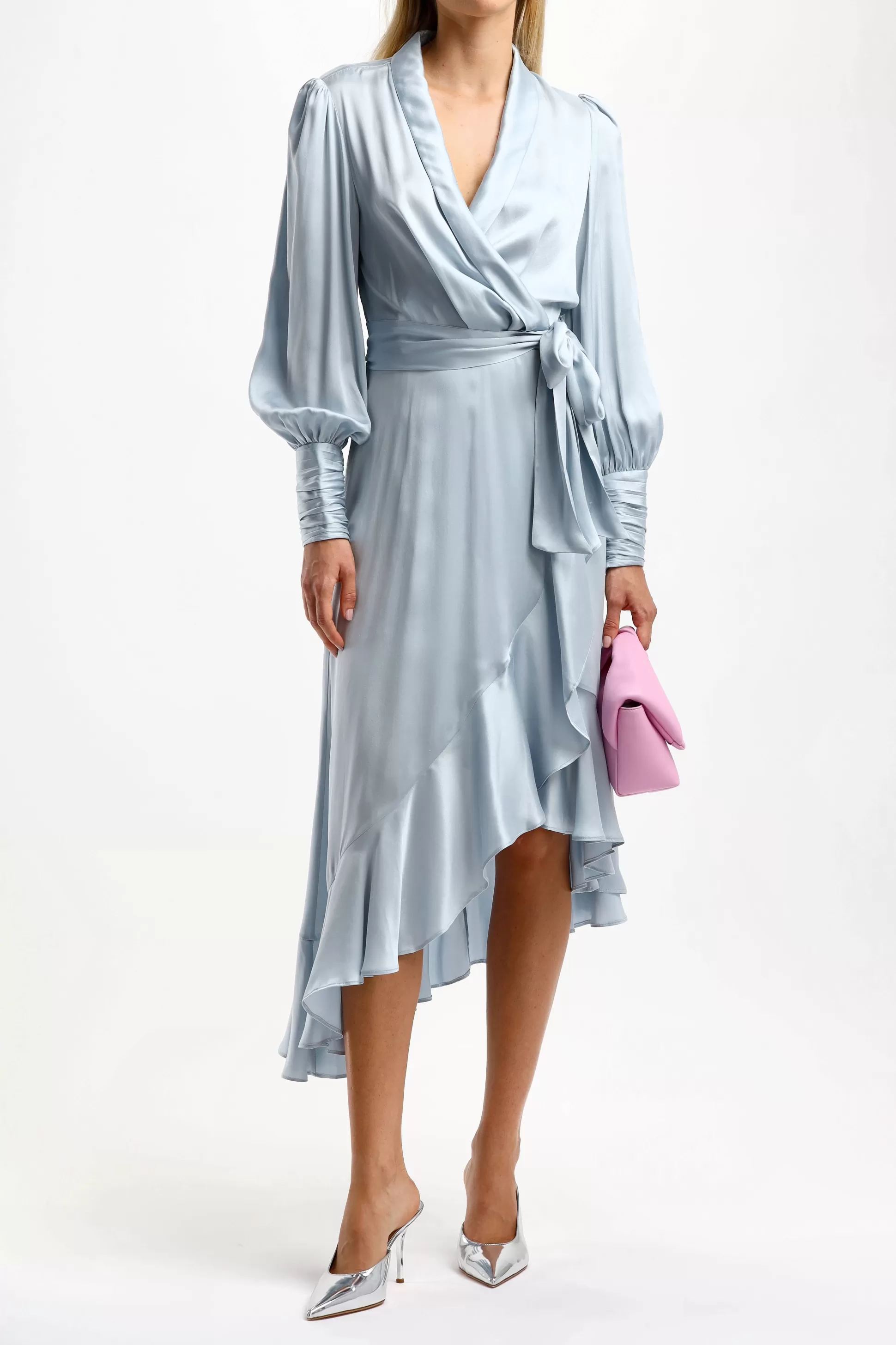 Zimmermann Robes^Robe En Soie Wrap Midi In Dusty Blue