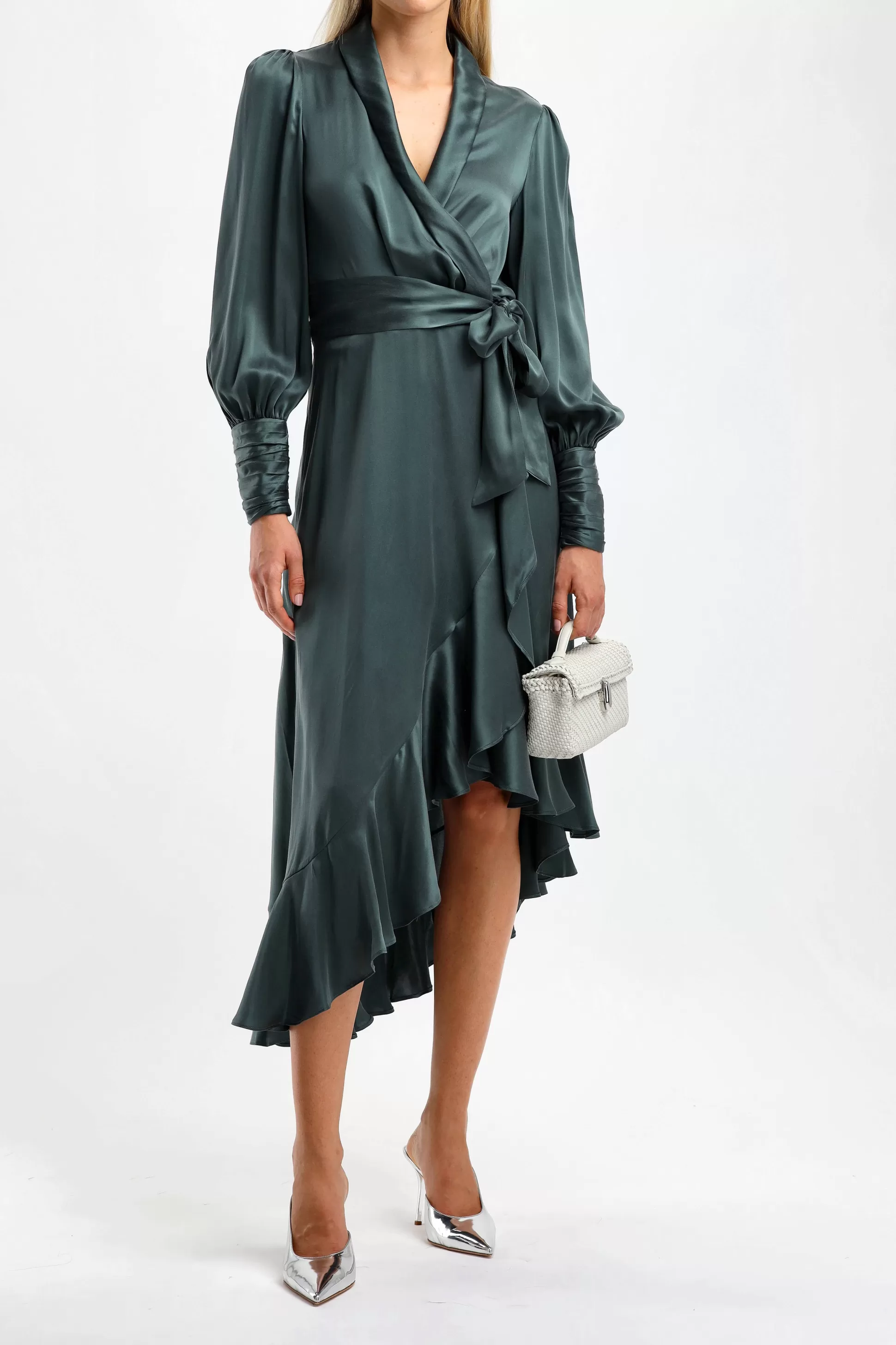 Zimmermann Robes^Robe En Soie Wrap Midi Vert Fonce