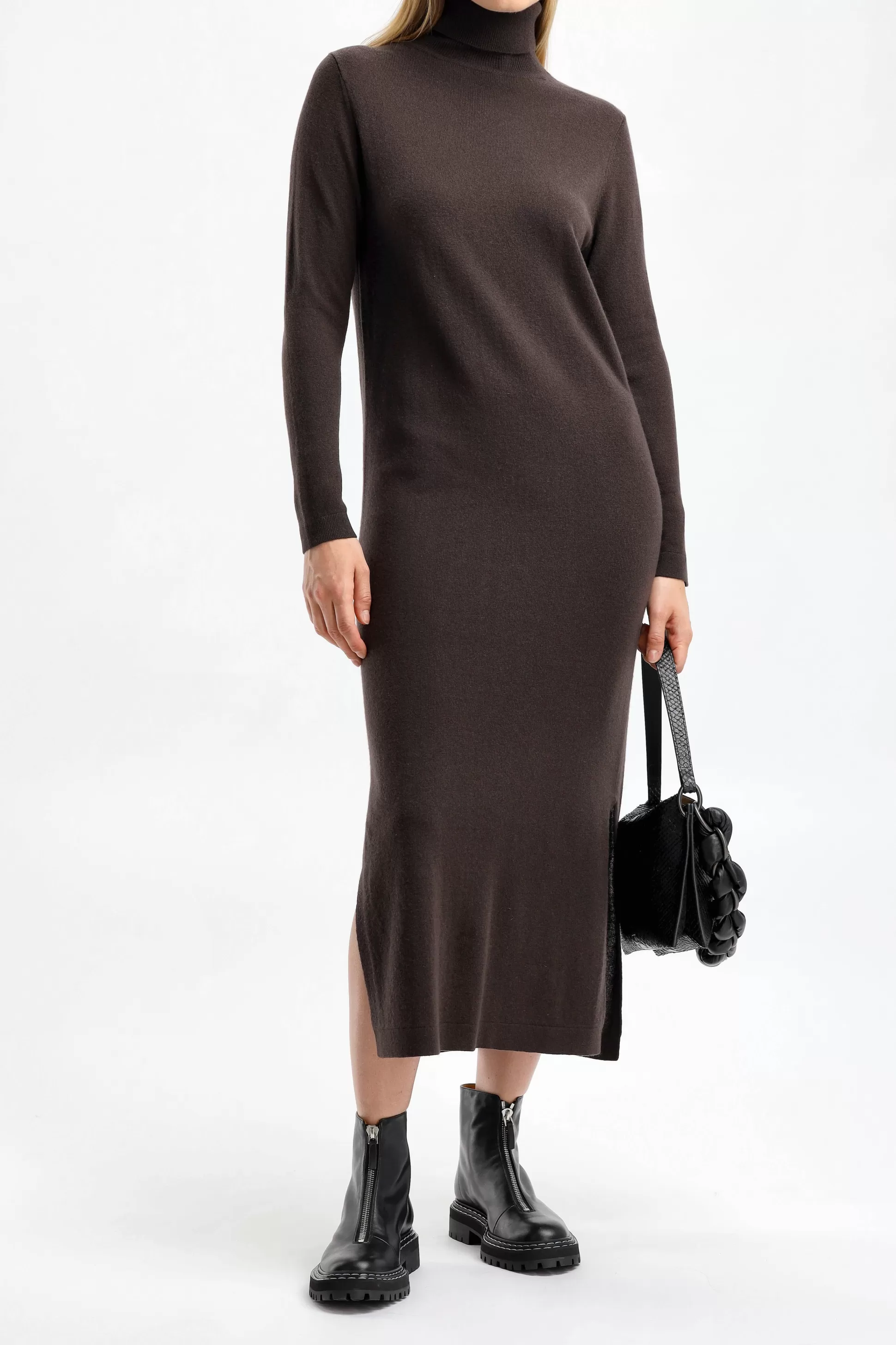 Allude Robes^Robe En Tricot A Col Roule Marron