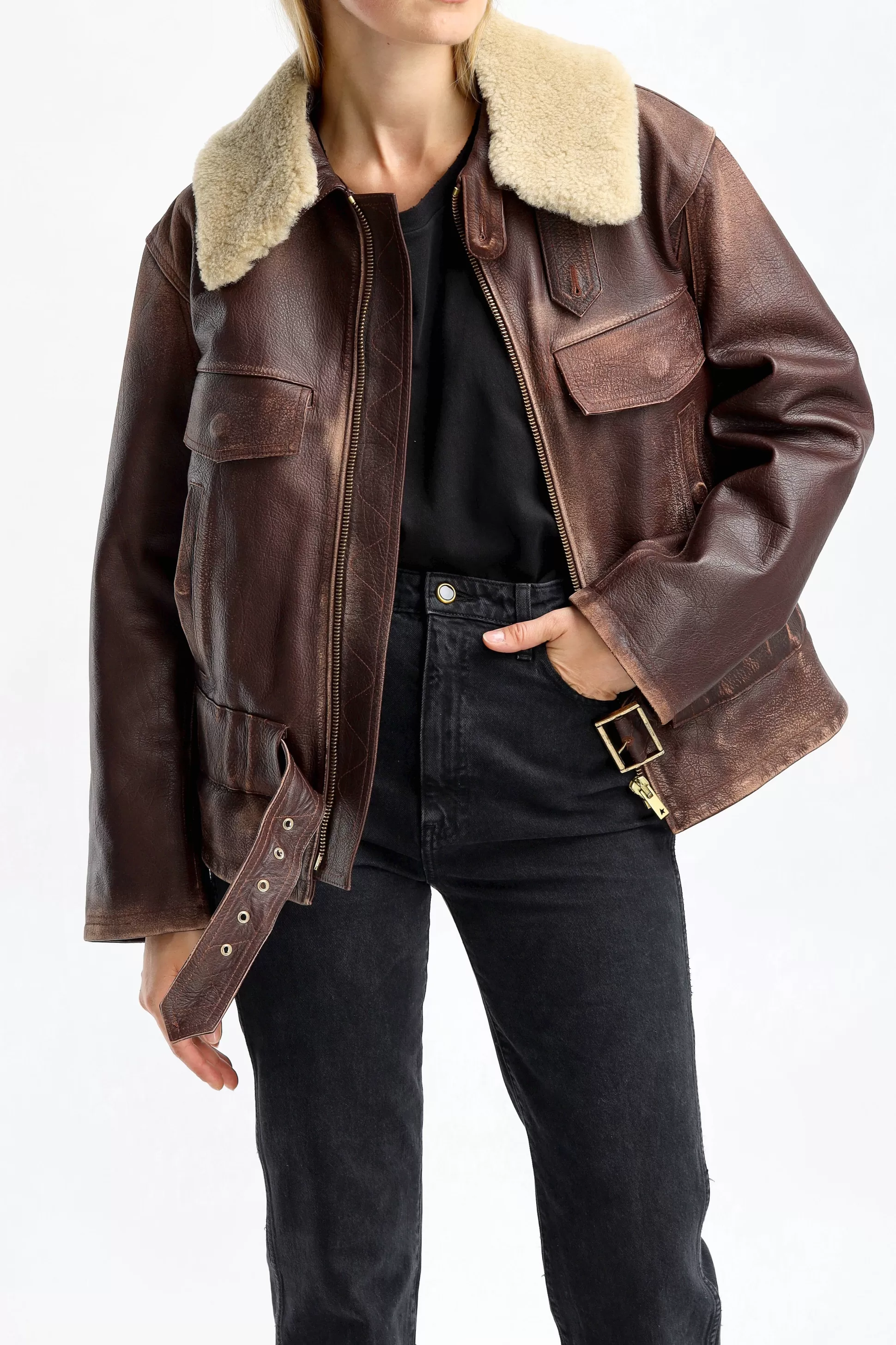 Golden Goose Vestes & Gilets^Veste En Cuir Aviator A Sassafras